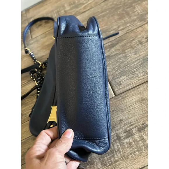 Aimee Kestenberg Blue Pebble Leather Gold Chain Straps Cali Shoulder Bag - Picture 8 of 12